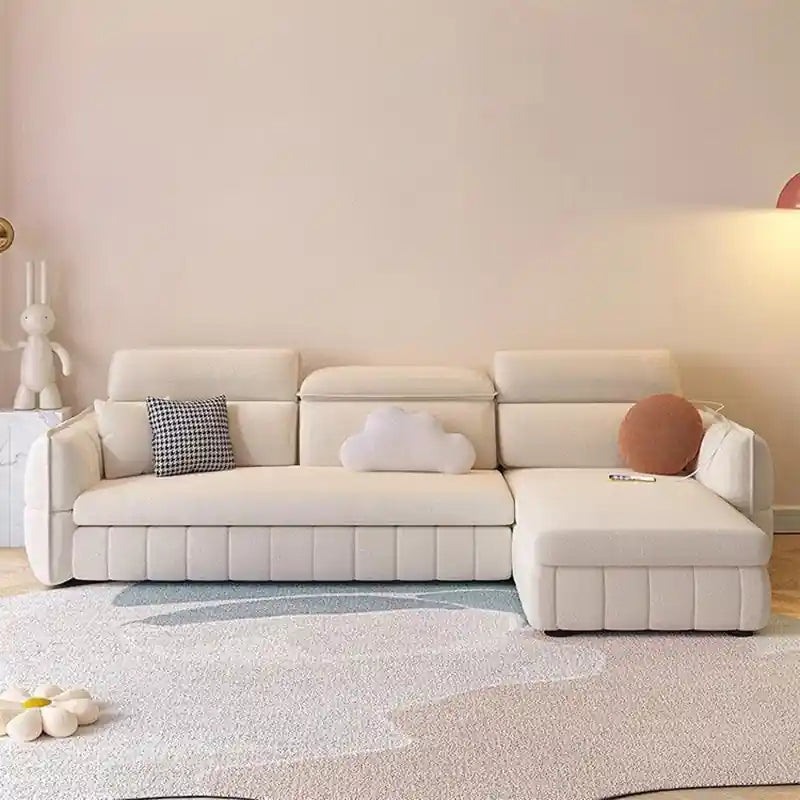 black sofa cam bed with open storage and pull-out bed function for compact living rooms
