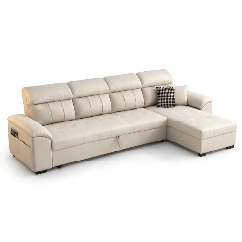 white sofacumbed with pull-out bed function and headrests