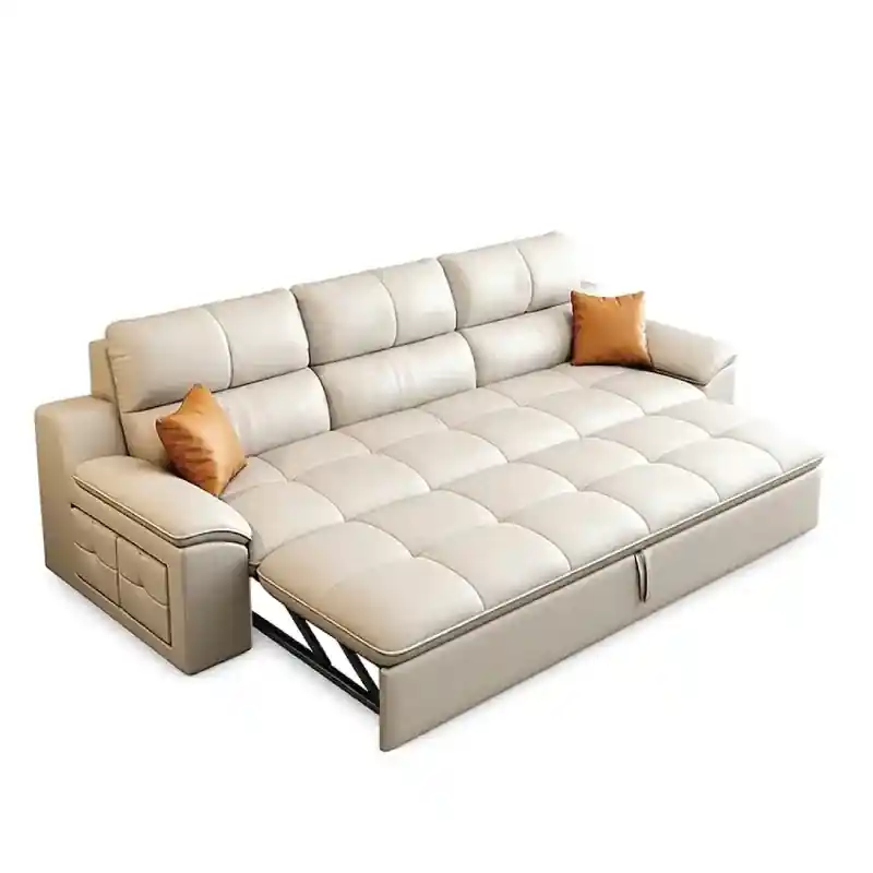 convertible sofa bed beige front cutout with tufted seating