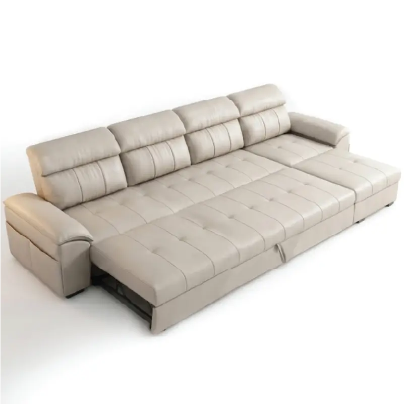 Wide normal view of  L shape sofa cumm bed in white