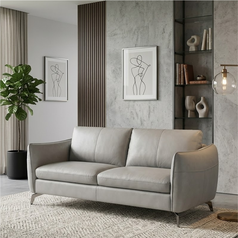 Soft rounded arms on leather settee – modern sofa design & corner sofa set, 3 seater