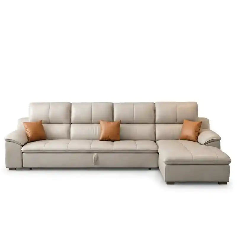 sofa bed with console in beige chaise-style lounge view