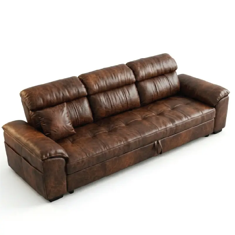 L shape sofa cumm bed with adjustable headrests in brown