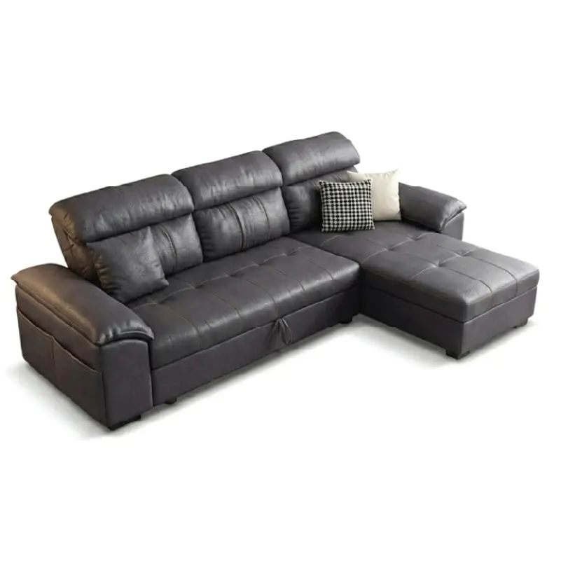 L shape sofa bed with chaise storage in grey normal view