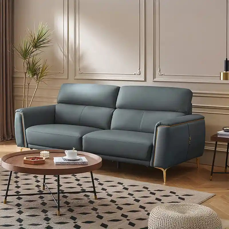 Upholstered Juno sofa design with gold piping premium sofa 3 seater fabric