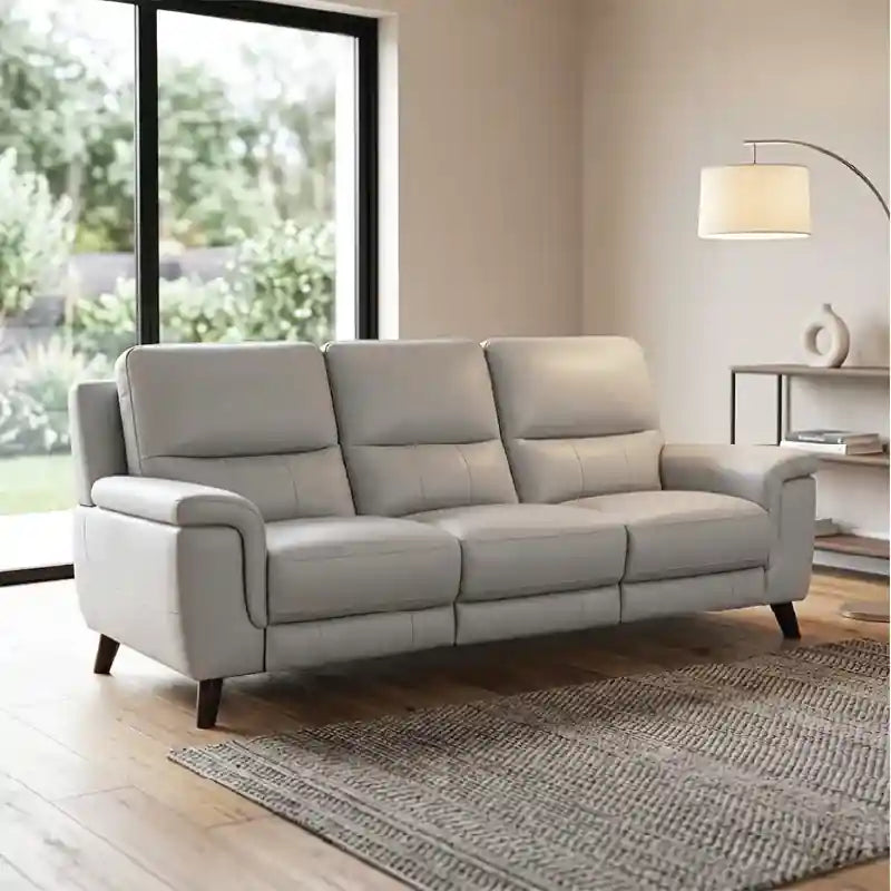 Light grey recliner sofa with plush cushions leather sofa modern sofa design 3 seater