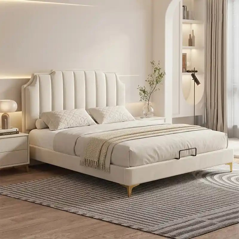 Cream wingback upholstered bed frame modern bed design new bed design gold legs