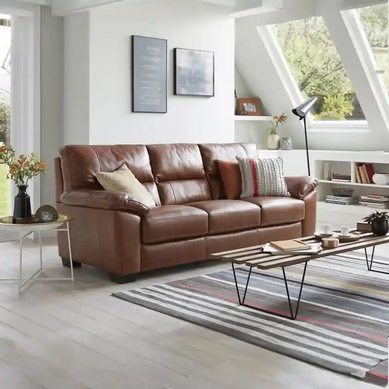 Warm brown leather sofa image with pure leather sofa and premium sofa three seater