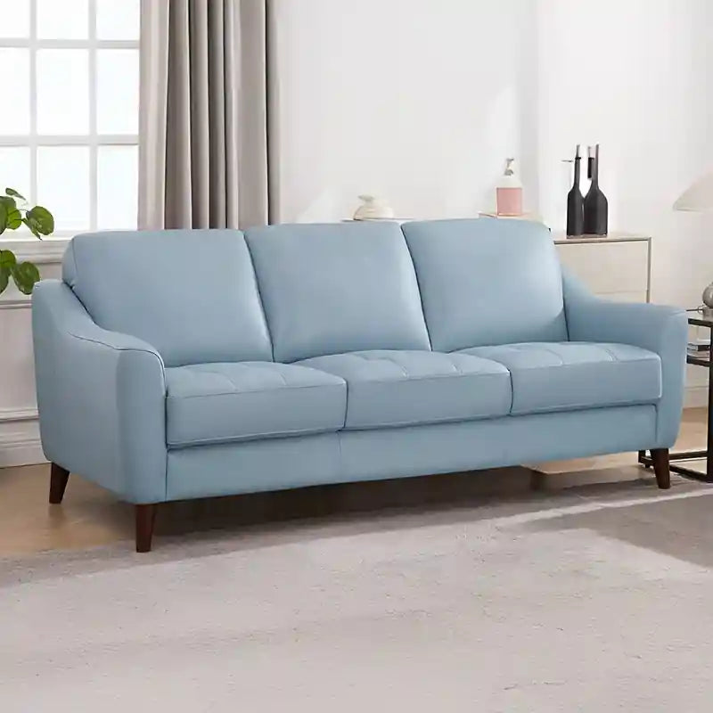 pastel blue couch with tapered wooden legs, contemporary sofa design premium sofa living room fabric