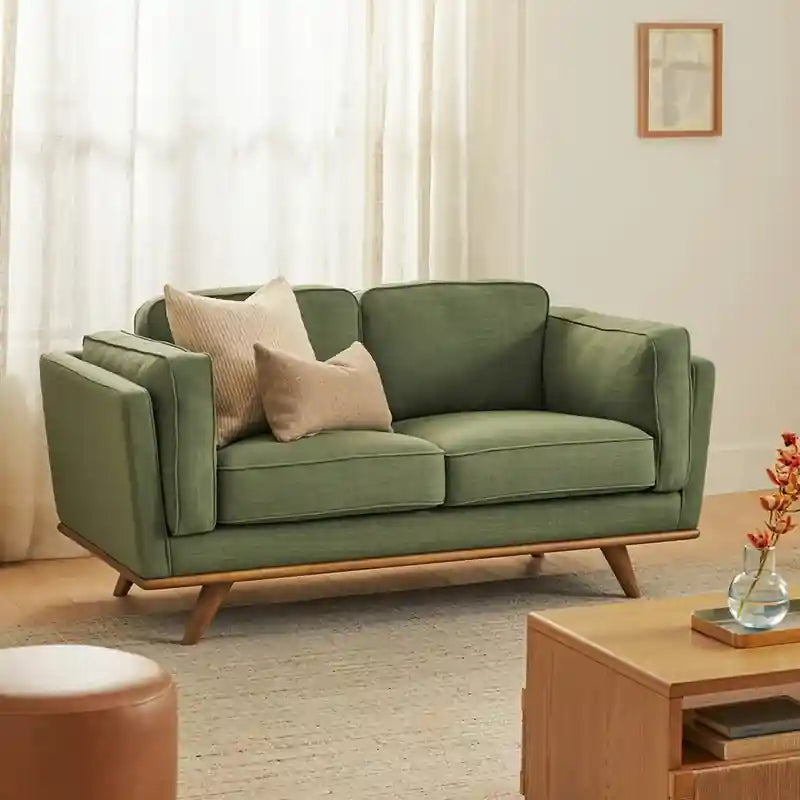 Three cushion sofa image, contemporary sofa design cloth sofa wooden base