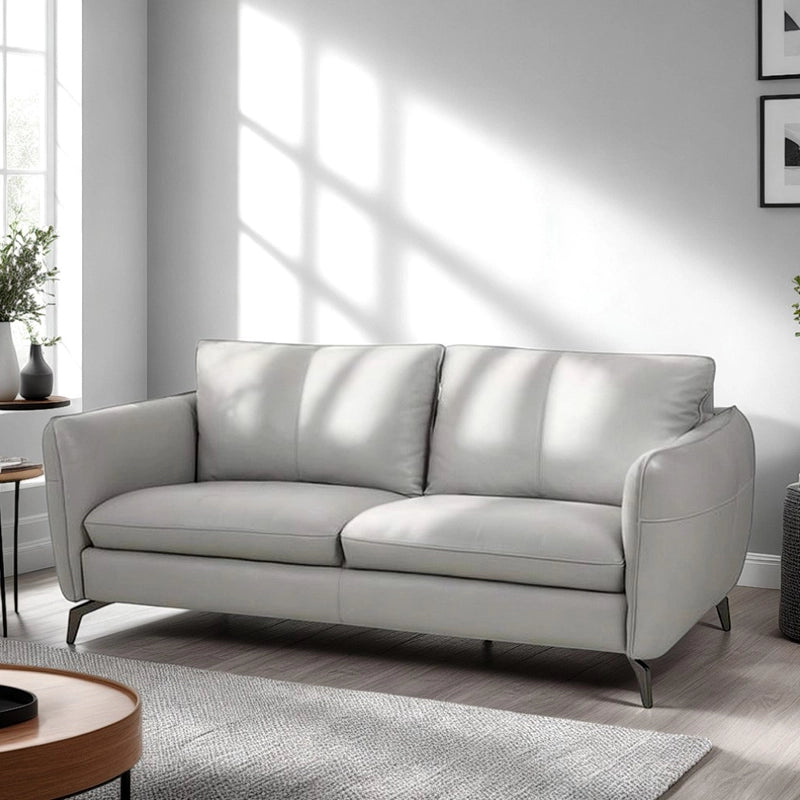 Light grey leather sofa with minimalist piping – stylish sofa design & premium sofa, 3 seater