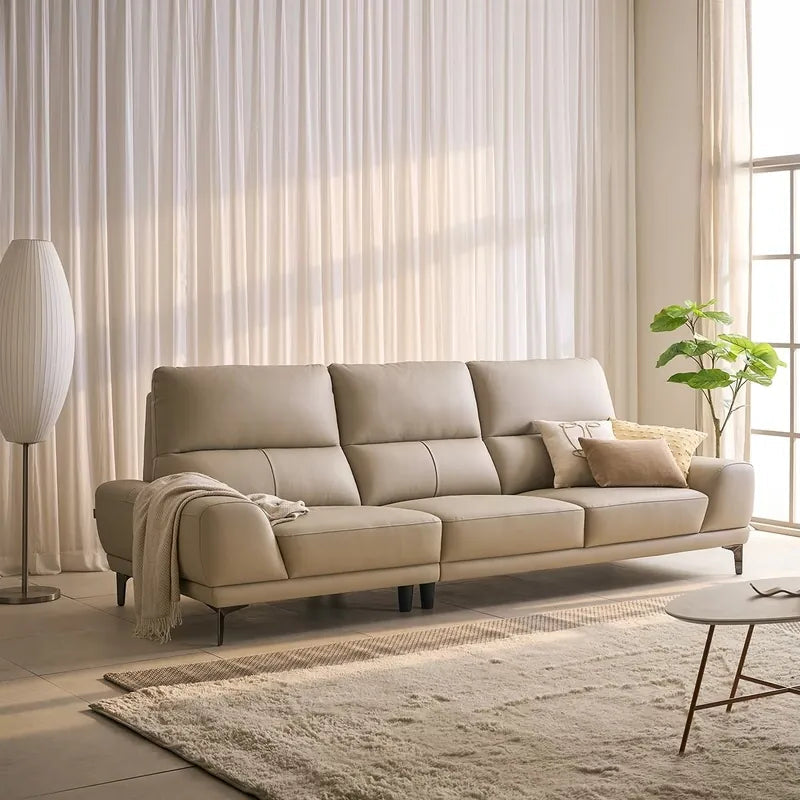 sleek beige sofa with panel backrest premium sofa modern sofa design 4 seater leather