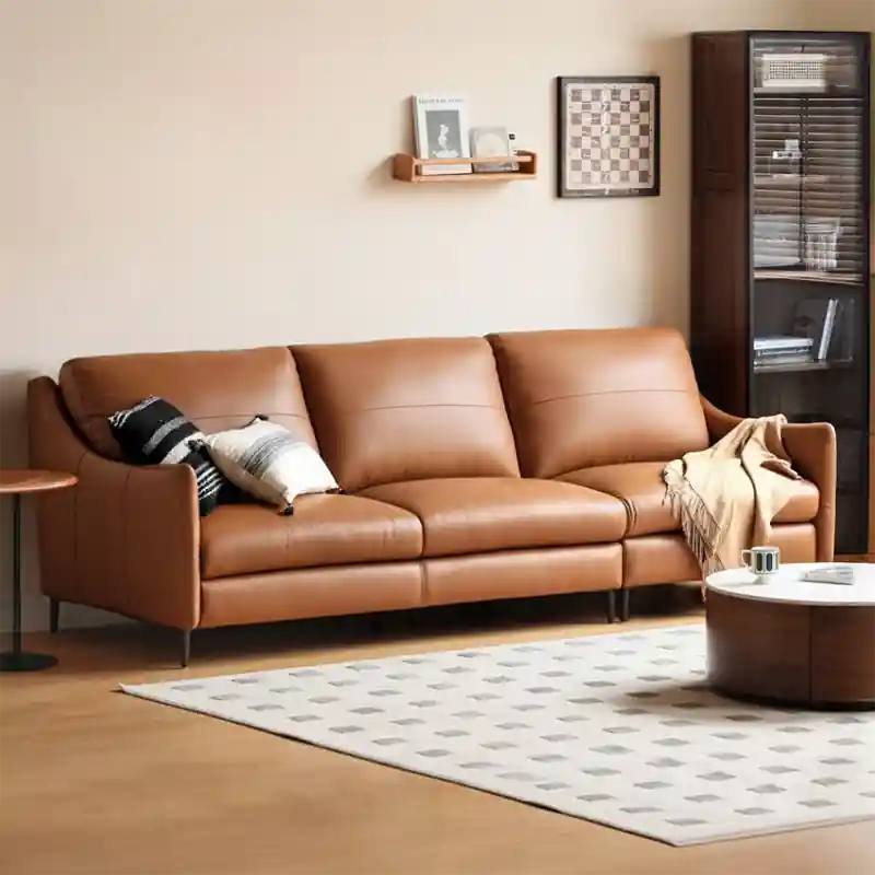 Camel leather sofa photo with pure leather couch & contemporary sofa design look