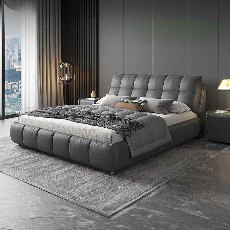 Dark grey tufted upholstered bed frame modern bed design master bedroom bed design