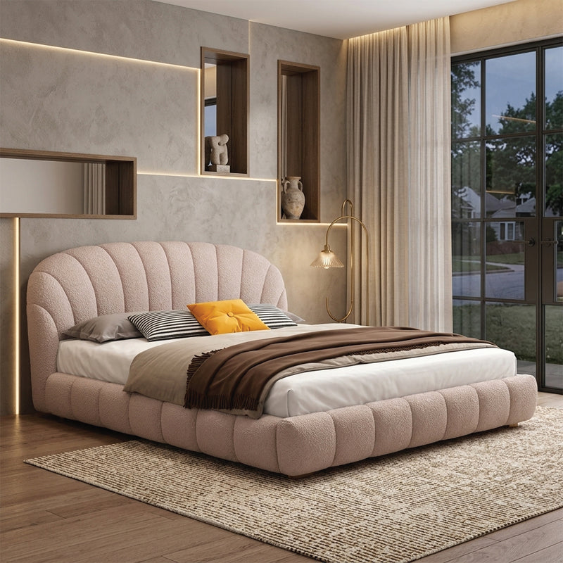 Curved tufted upholstered bed frame modern bed design cream boucle bed and cot