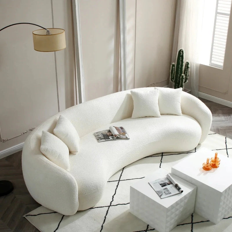 Sculptural off-white sofa with rounded arms, 3 seater couch online, settee design