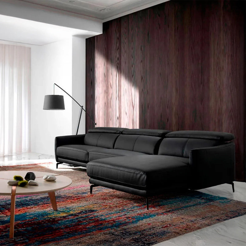 Sleek L-shaped couch with headrests, stylish sofa design corner sofa set leather black