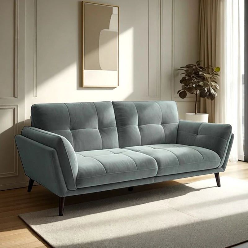 Angled armrest velvet couch set design in steel grey – stylish sofa design, 3 seater sofa