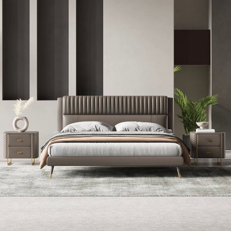 Luxury cream upholstered cot design master bedroom bed design with tapered legs