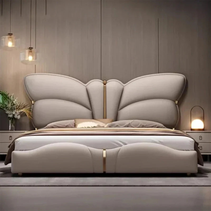 Butterfly headboard with LED glow and bed frame — master bedroom bed design