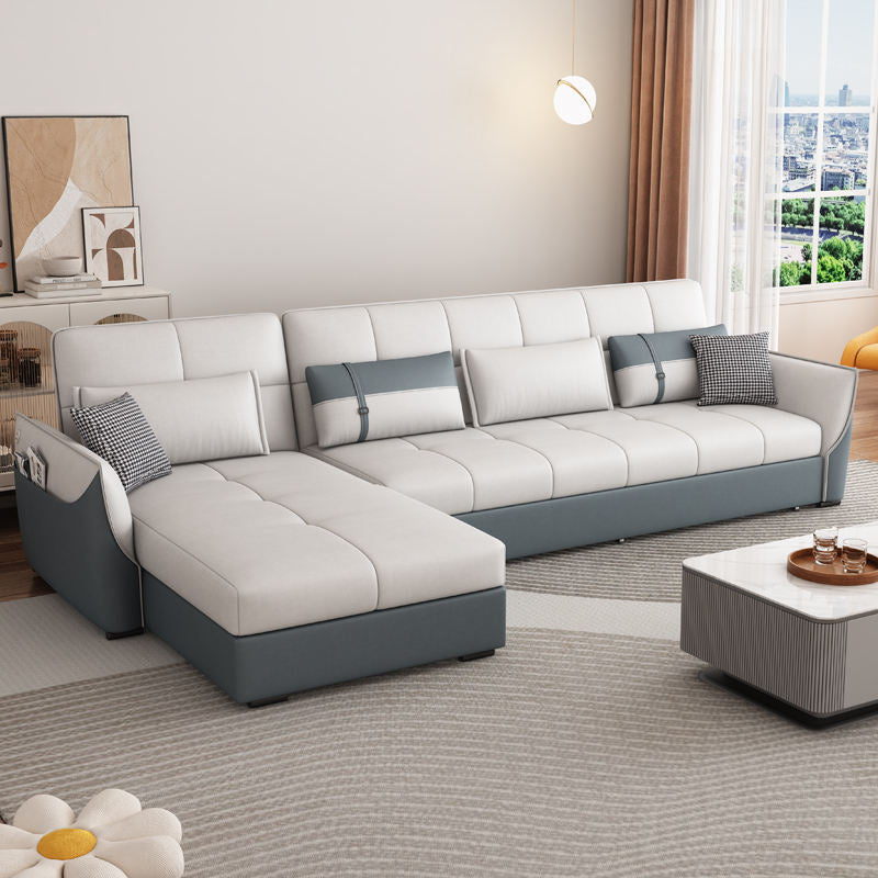 L-shaped dual-tone sofa with chaise and tufted seats, l shape sofa cum bed convertible sofa bed fabric