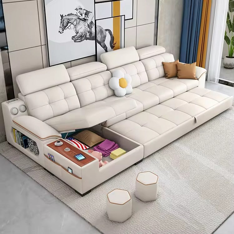 L-shaped tufted sectional with storage convertible sofa bed sofa cum bed leatherette finish