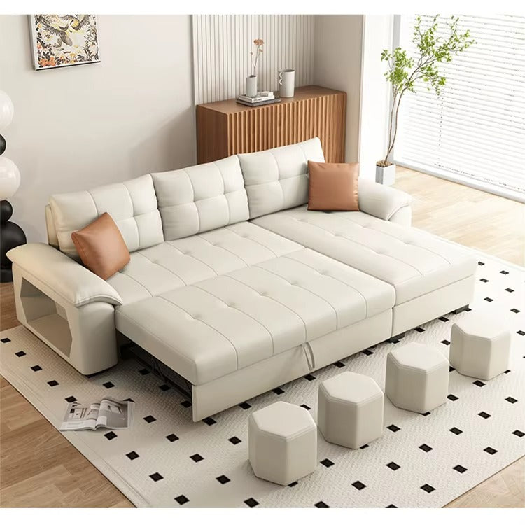 L-shaped tufted sofa with chaise convertible sofa bed l shape sofa cum bed cream leatherette