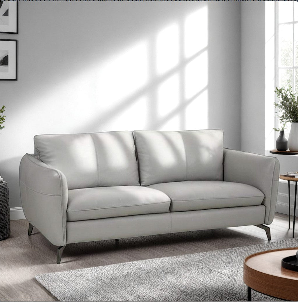 Light grey leather sofa with minimalist piping – stylish sofa design & premium sofa, 3 seater