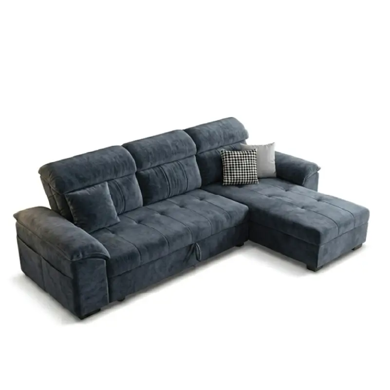 dark blue sofa cumm bed with pull-out bed function