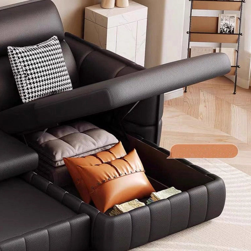 The plush fabric finish, deep cushioning, and adjustable backrests ensure superior comfort, while the smart under-seat storage keeps blankets and pillows neatly tucked away