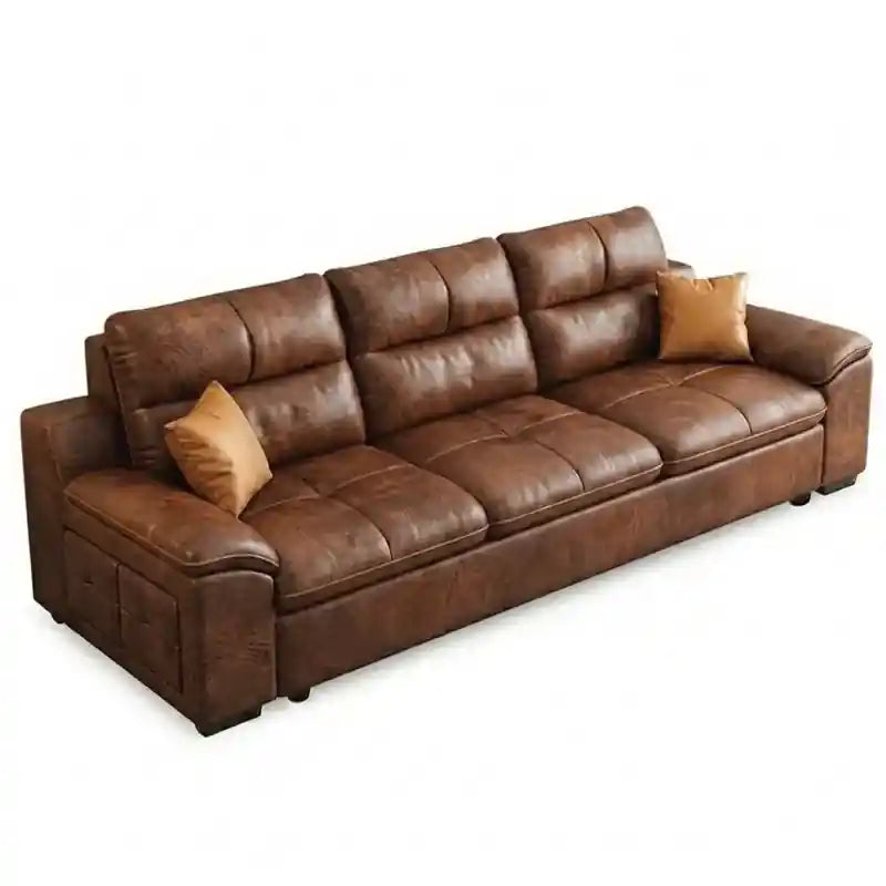 teal blue modern sofa bed with console and pull-out function