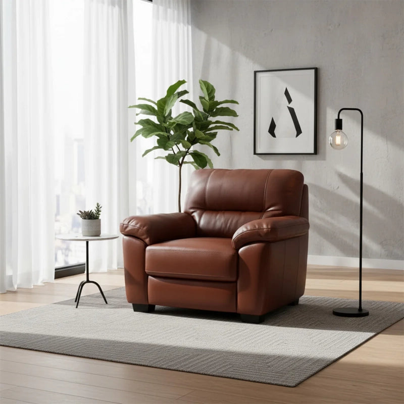 The pure leather sofa upholstery delivers a soft, breathable surface that is easy to maintain, making