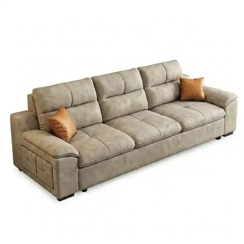 green convertible sofa bed with console and lounge seating