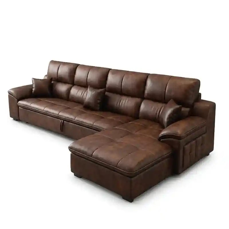 olive green sofa bed with console and sectional chaise layout