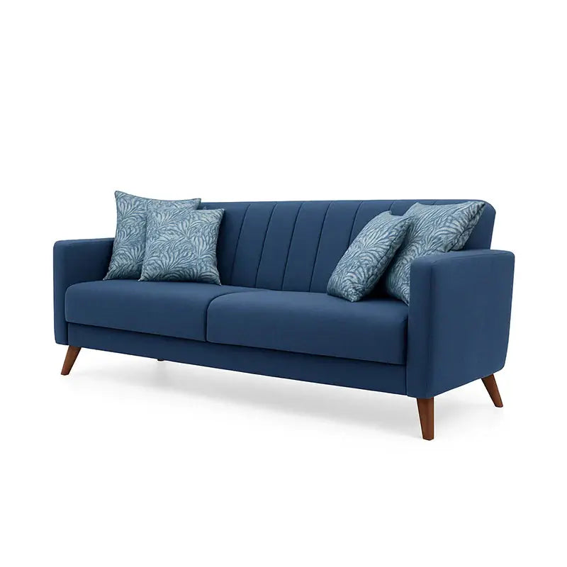 Mid-century clean lines + designed sofa set + 1 seater + velvet touch upholstery - Blue