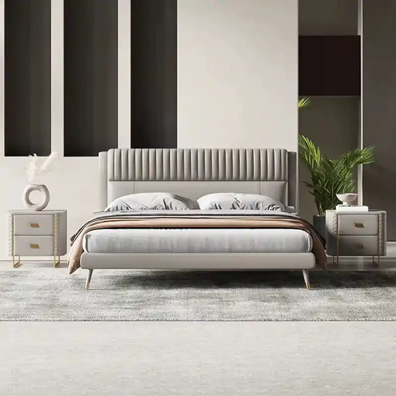 Luxury cream upholstered cot design master bedroom bed design with tapered legs