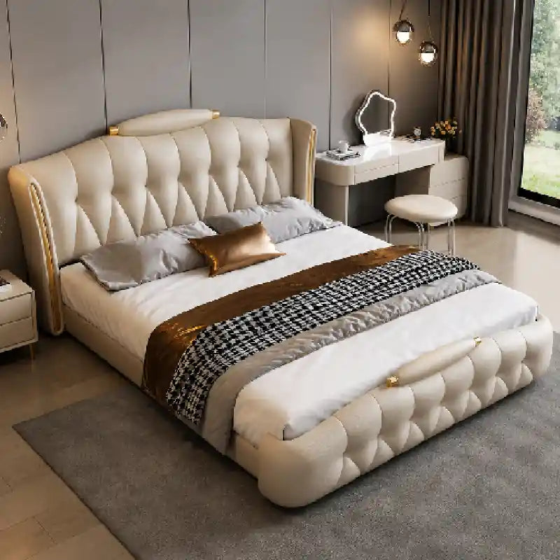 Luxury cushioned bed frame modern style bed design gold accent bed