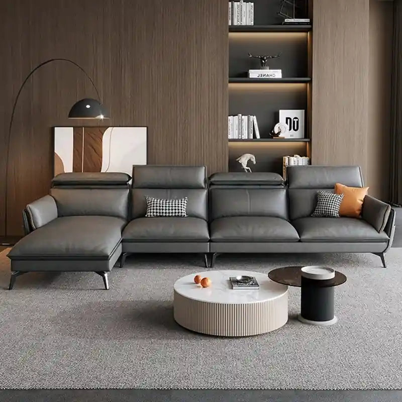 Charcoal leather image – stylish sofa design + design sofa set – 3+Lounger