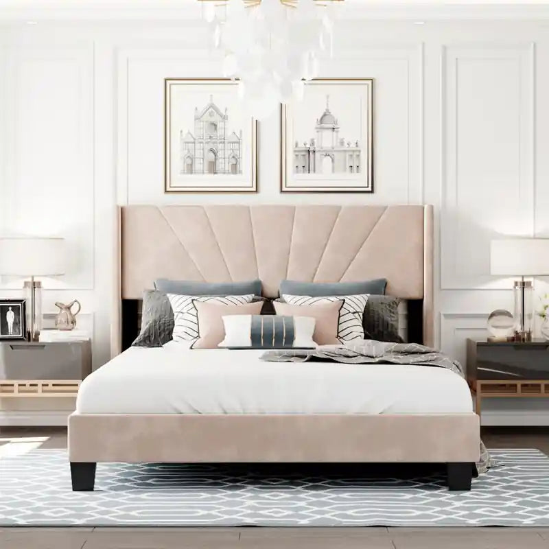 Plush platform bed modern style bed design new bed design teal blue fabric