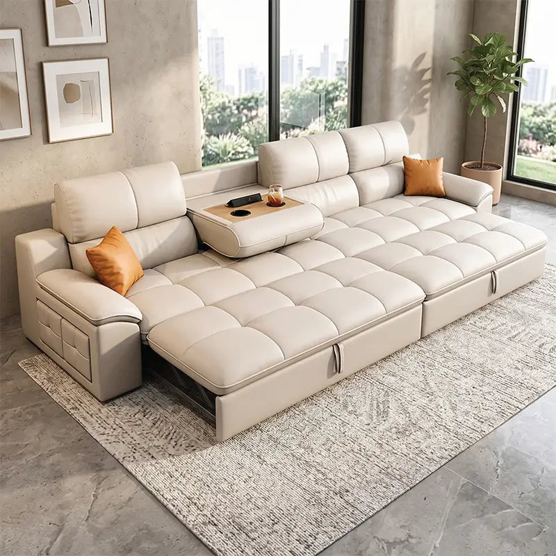 Extended couch sleeper with recliner footrest convertible couch bed sofa bed design 3 seater leatherette

