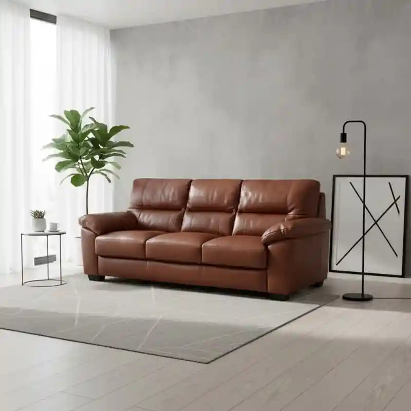 Panel stitched leather couch photo showing modern sofa design and stylish sofa design L shape