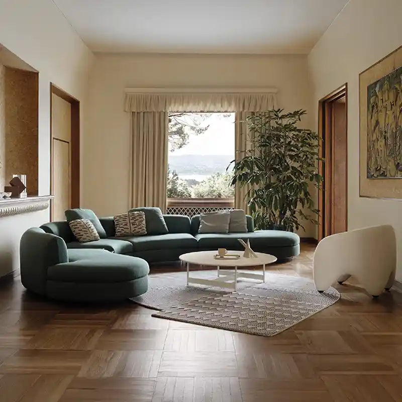 . Sculptural crescent couch in soft fabric stylish sofa design fabric couch l shape couch