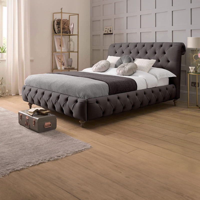 Rolled wing headboard master bedroom bed design bed and cot velvet finish