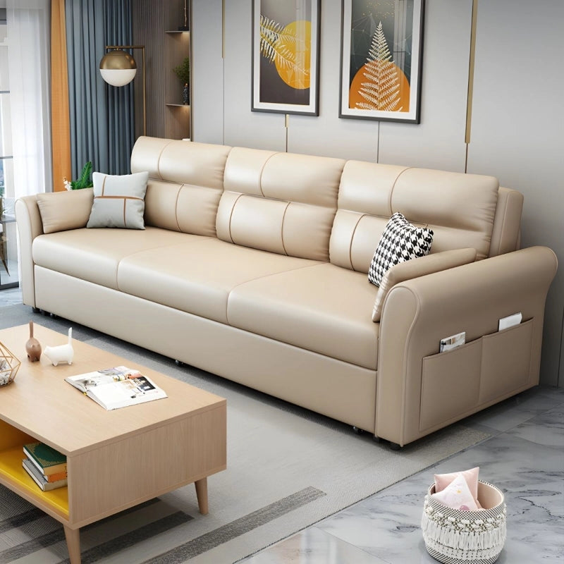 Unfolded sofa cum bed design showing flat sleep surface, sofa bed couch, modern rectangular shape