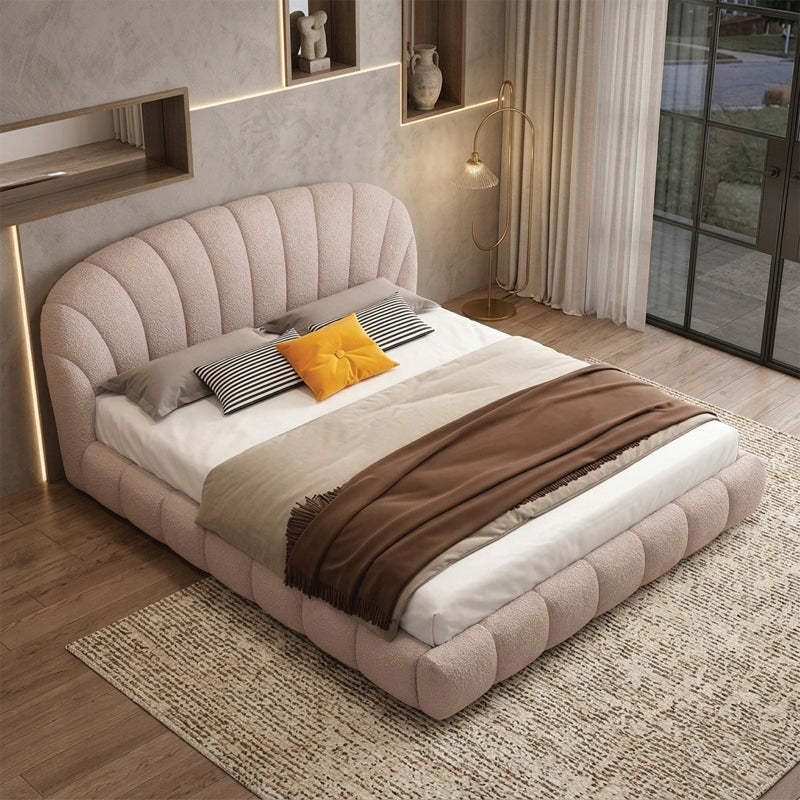 Plush shell headboard modern style bed design beige textured cot design