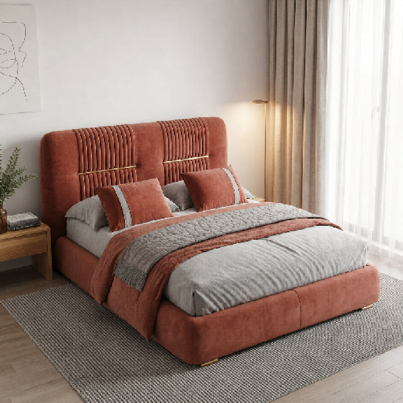 Plush upholstered bed and cot modern style bed design gold accents