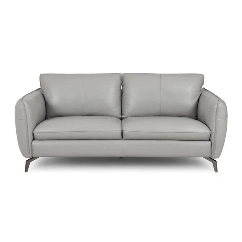 l shape sofa set. Upholstered in light grey Faux leather