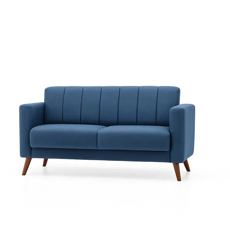 Blue armchair with wooden legs on a white background