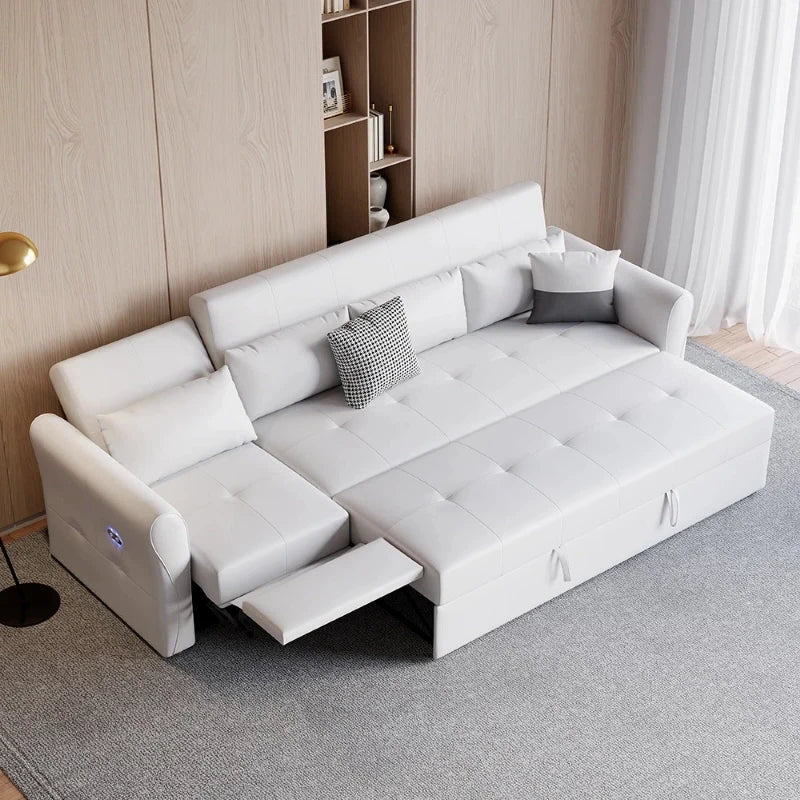  USB armrest detail in faux leather, sofa cum bed design, convertible sofa bed