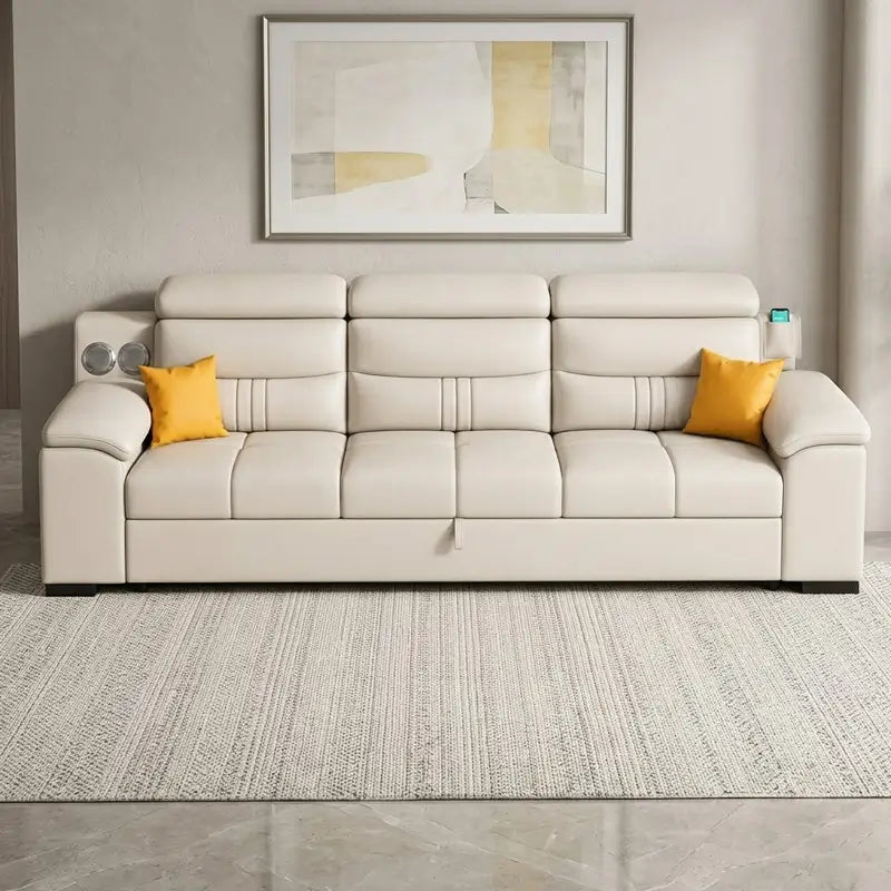  pull out bed mode with storage sofa bed design sofa cum bed 6 seater beige finish

